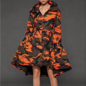 Women’s Orange Lightweight Asymmetric Camo Puffer Coat